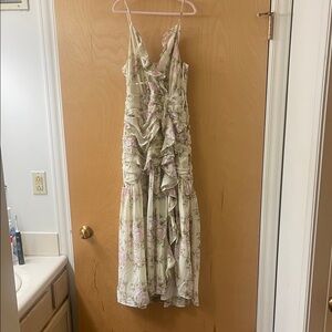 Astr Floral Ruffle Maxi Dress in Sage Green and Pink
